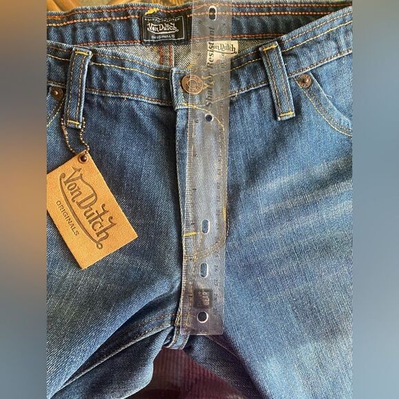 RARE NWT Von Dutch Star Patch Flare Jeans Y2K Deadstock Size 27 USA 34” Inseam - Picture 14 of 15